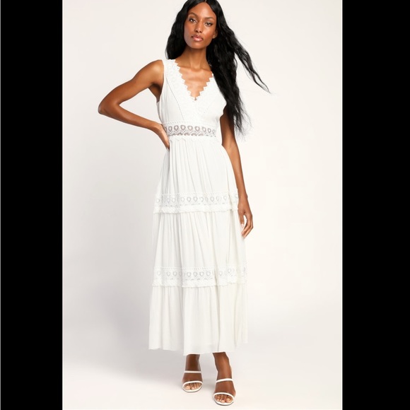 Lulus Dresses & Skirts - Lulu’s Spanish Sun White Sleeveless Tiered Lace Maxi Dress